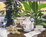 27, Walnuts With Green Glass Pitcher, 1991, oil on board, 16 x 19 3/4. Please inquire.